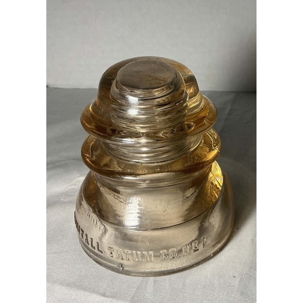 Antique 1920's Whitall Tatum No. 1 Amber Peach 3.7" glass insulator